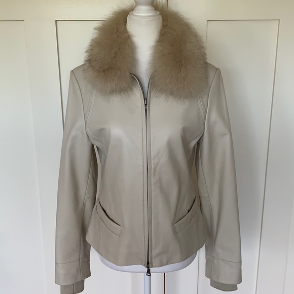 Reilly Olmes Collection Jackets & Blazers - REILLY OLMES COLLECTION LEATHER JACKET WITH REMOVABLE FOX FUR COLLAR OFF WHITE 2